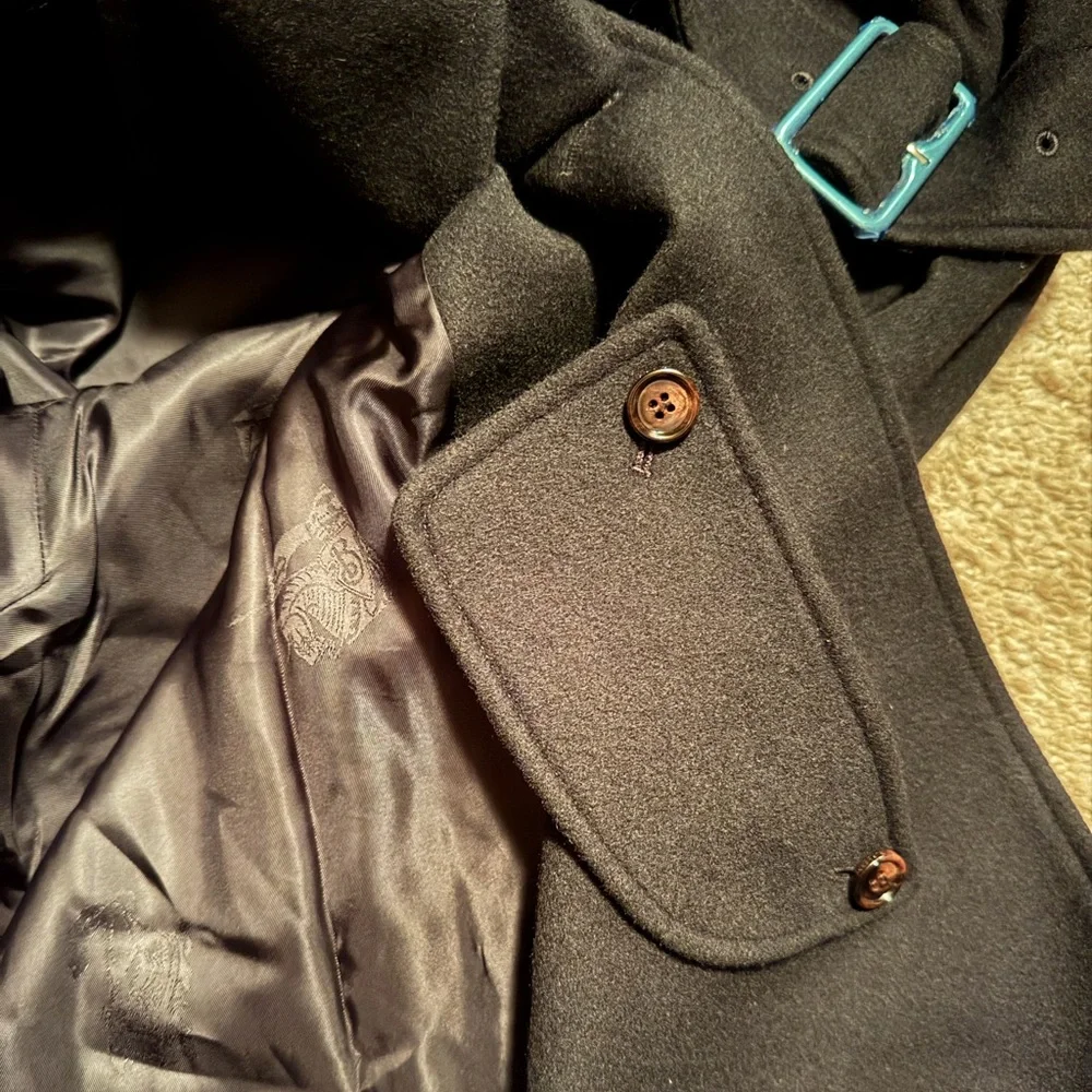 Burberry Black Double-Breasted Wool Trench Coat with Belt - Picture 15 of 16